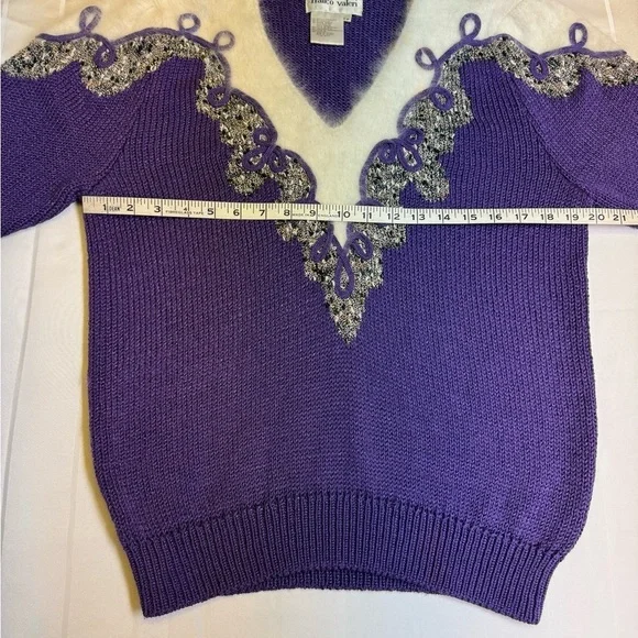 VTG Franco Valerie Angora Rabbit Blend embellished V-Neck Sweater Purple - Picture 7 of 12